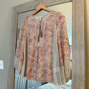 Joie 100% Silk Pink Paisley Blouse Tassel Tie Size XS